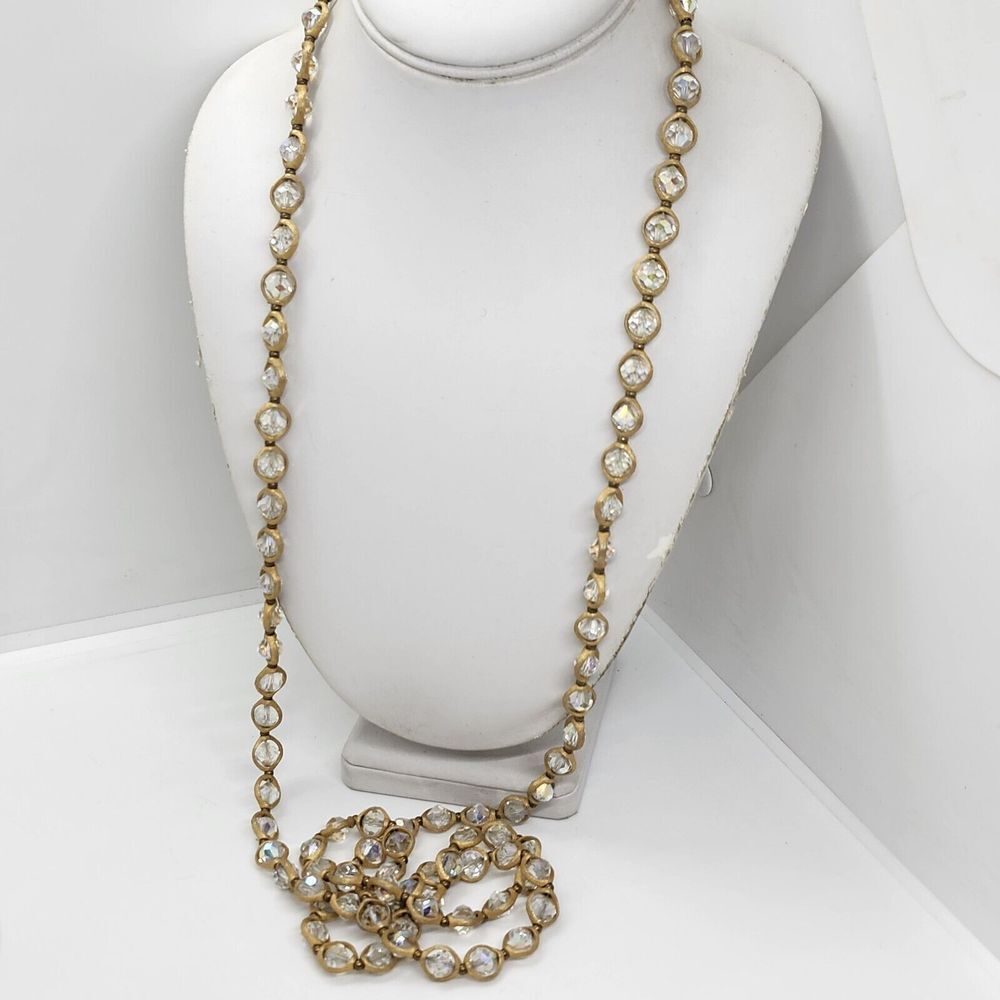 Vintage Aurora Borealis Crystal And Gold Tone Beaded‎ Necklace Unsigned Jonne?